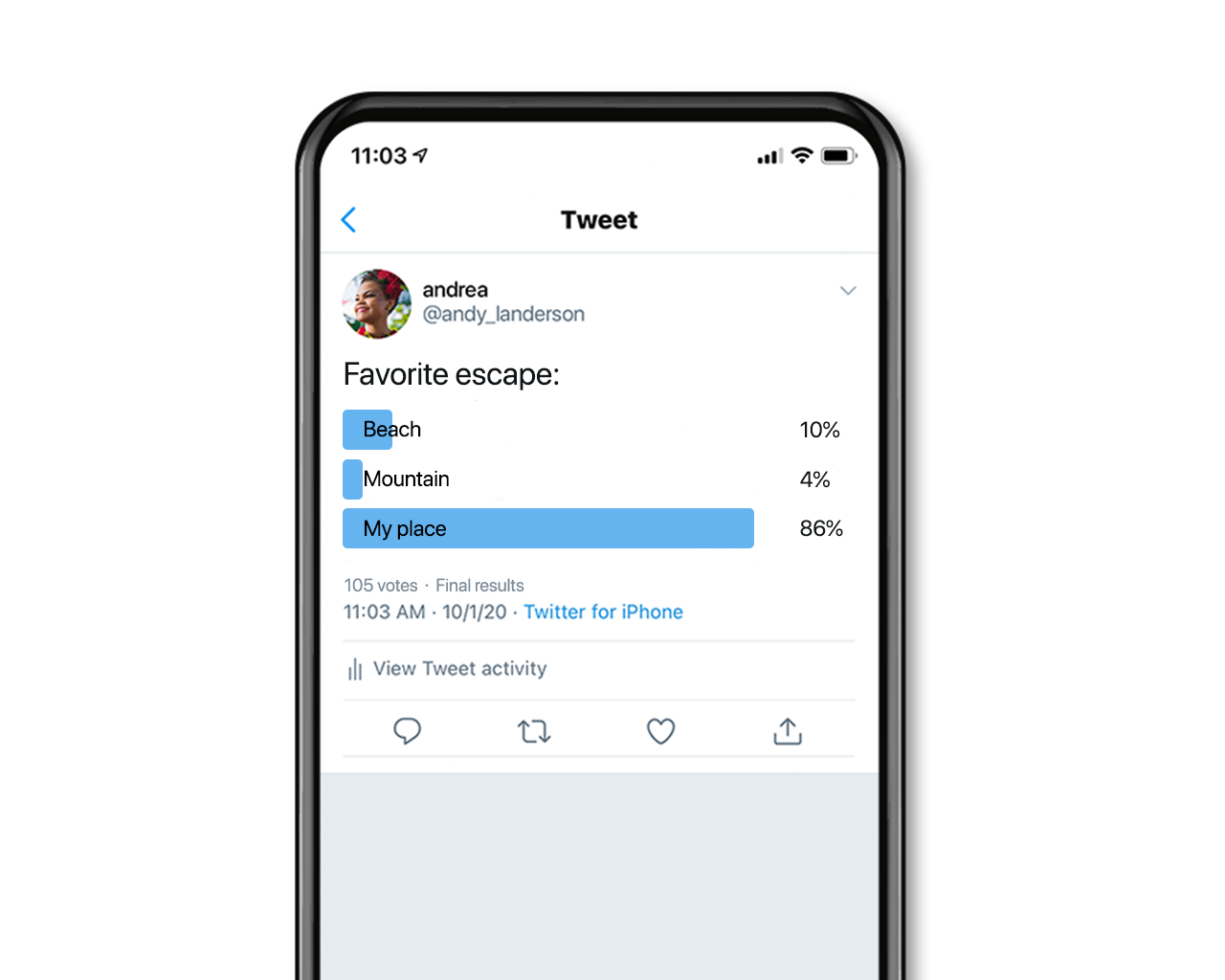 An example of a poll about your favorite place to escape. The poll has ended.