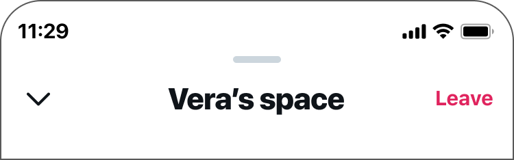 The Leave button is located in the top right of the screen, next to the Space’s name.